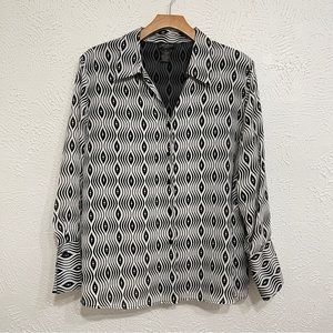 Vintage Milano Woman Psychedelic Groovy Print Button down Long Sleeve Top 3X